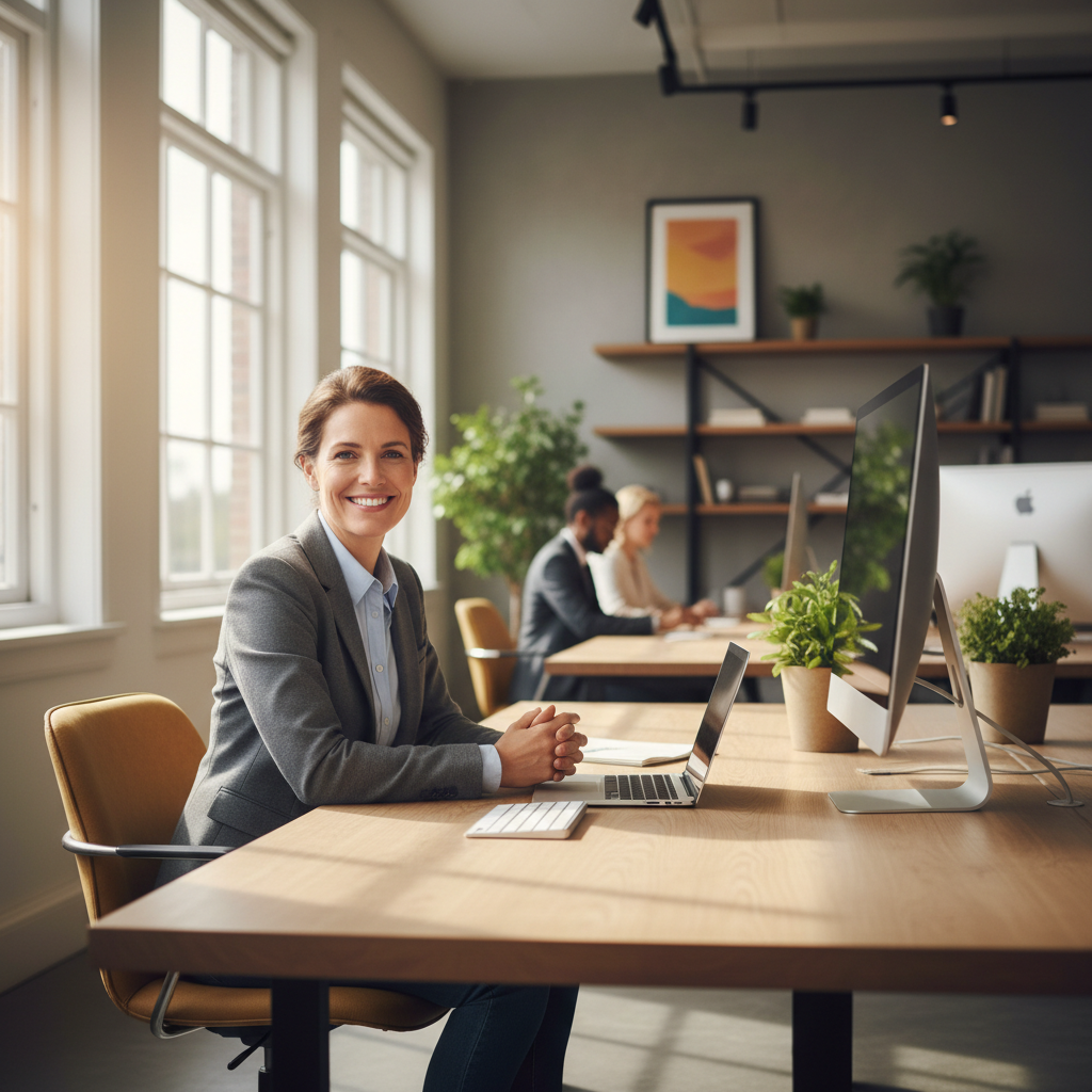 Confident professional at their desk — conveying a positive employment outcome and career confidence