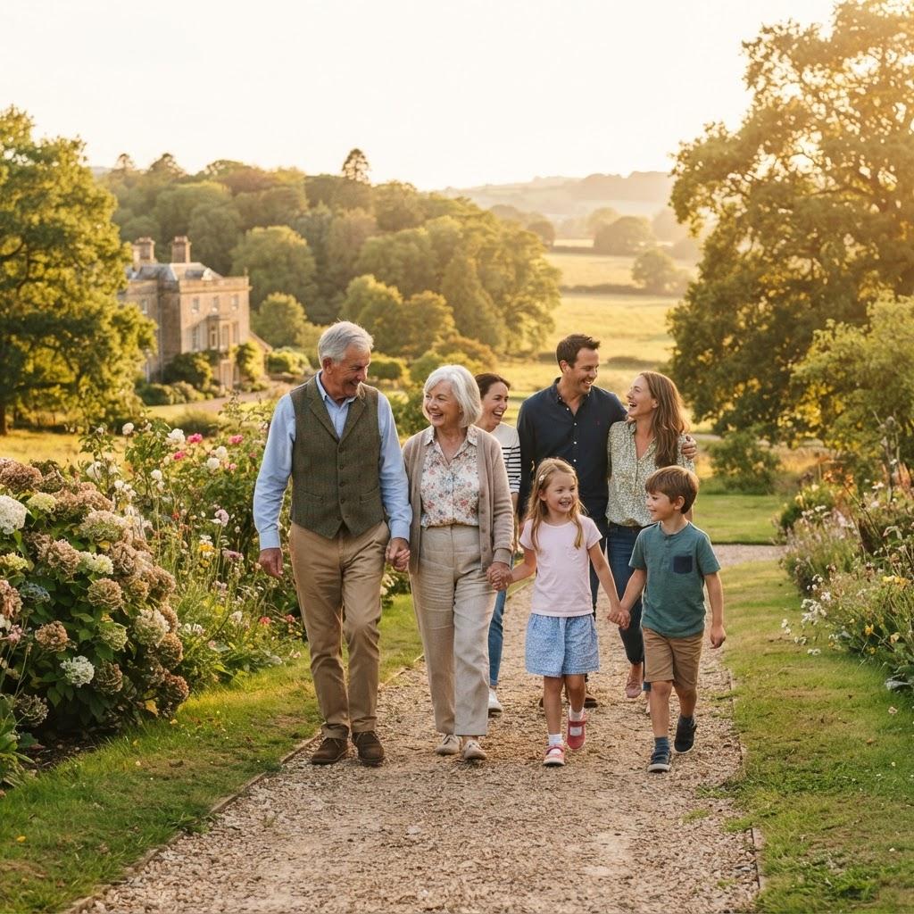 Elderly couple enjoying time with their family and grandchildren outdoors — peace of mind through wills and estate planning with PDA Law Chester